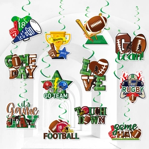 American Football Party Hanging Swirl Decorations Rugby Helmet Trophy Game Day Ceiling Streamers Sports Event Decor Set