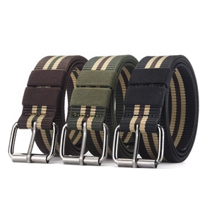 Canvas Belt Striped Solid Webbing Waistband With Metal Pin Buckle Tactical Military Style Adjustable Eyelets For Men Women