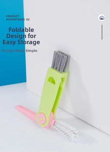 Detail view of 3-in-1 folding bottle brush with dual brush heads for groove cleaning