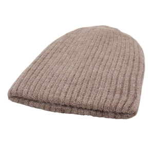 Winter warm ribbed knit beanie hat in brown mohair blend for outdoor protection