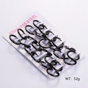 Black Stainless Steel Hoop Earrings With Rhinestones Vacuum Plated Geometric Round Line Chic Niche Jewelry For Women