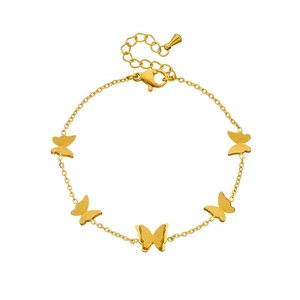 Elegant gold butterfly stainless steel chain bracelet with adjustable clasp for women