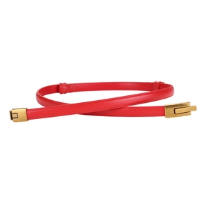 Slim red genuine leather belt for women with elegant gold metal buckle for dresses