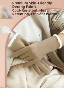 Detail der braunen Dralon-Thermohandschuhe mit Plüschbündchen und eleganten Perlen