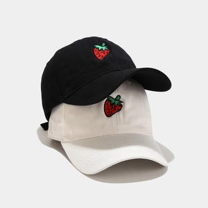 Strawberry Embroidery Cotton Baseball Cap Japanese Style Fresh Curved Brim Sun Protection Adjustable For Women Men