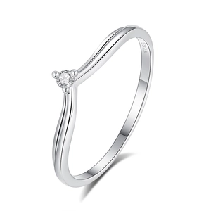 Eleganter S925 Sterlingsilber V-Ring mit einem funkelnden runden Zirkonia-Stein