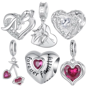 925 Sterling Silver Heart Charms Beads For Bracelet Making Romantic Family Letter Zirconia Inlaid DIY Jewelry Accessories