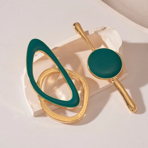 Boucles D'oreilles Pendantes Géométriques Irrégulières Asymétriques Avec Tige En Argent Alliage Émail Vert Vintage Pour Femmes