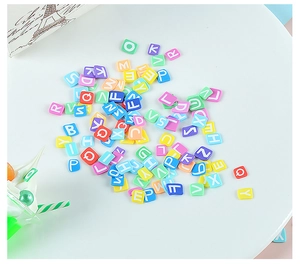 Colorful resin square alphabet beads with white letters for DIY jewelry and nail art