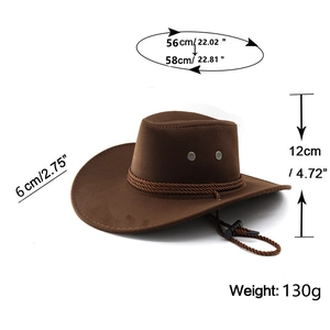 Detailed size chart for brown wide brim fedora hat with dimensions and specifications