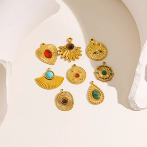 DIY natural stone pendants in 14K gold plated titanium steel with various vintage designs