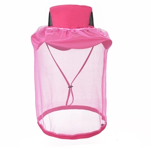 Women's rose pink mosquito head net hat with breathable mesh and adjustable drawstring