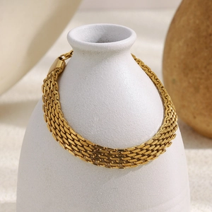 Golden woven strap chain bracelet in stainless steel 18K gold plated minimalist style