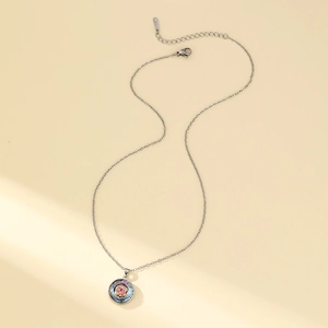 Collier en acier inoxydable argenté avec pendentif fleur de rose en cristal rose