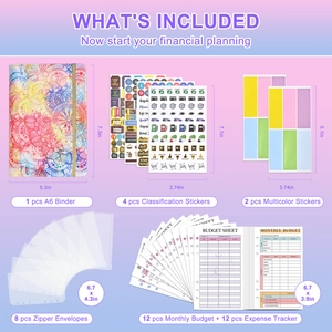 A6 leather budget binder set with mandala pattern including zipper envelopes and sheets