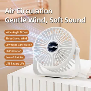 Portable Desktop USB Fan ABS Plastic Quiet Cooling Three Speeds Rotatable Office Dorm Home Outdoor Personal Air Circulation