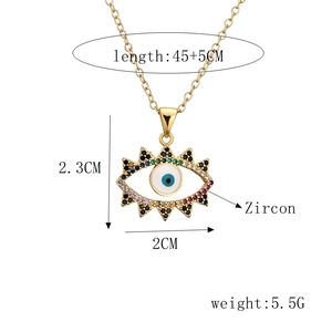 Detailed size chart for gold evil eye pendant necklace with colorful zircon stones