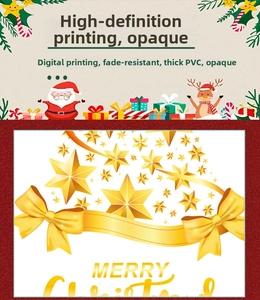 Detail of golden Christmas window stickers with stars and bows in thick PVC digital print