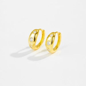 Fashion S925 sterling silver gold hoop earrings with sparkling starburst zircon stones