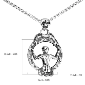 Punk stainless steel skull mirror pendant necklace with dimensions 50MM by 30MM