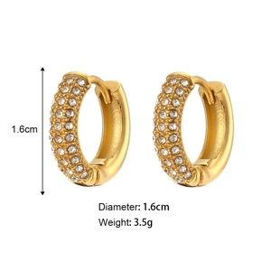18K gold plated stainless steel hoop earrings with pavé cubic zirconia 1.6cm diameter