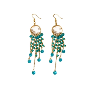 Boucles d'oreilles vintage en or avec perles turquoise et franges style ethnique