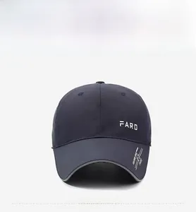 Detailed front view of dark grey breathable baseball cap with white FARD embroidery