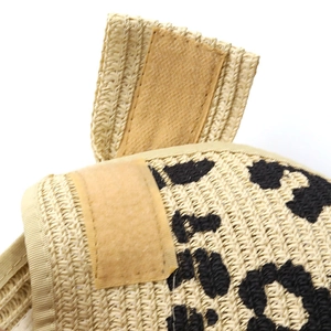 Foldable leopard print straw sun visor with adjustable Velcro closure for women
