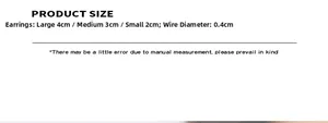 Size chart for C-shaped titanium steel gold earrings with three sizes 2cm 3cm 4cm and 0.4cm width