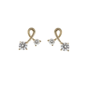 Minimalist gold ribbon stud earrings featuring sparkling clear cubic zirconia accents