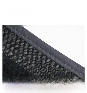 Close-up of summer sun visor with breathable black mesh and durable grey fabric edge