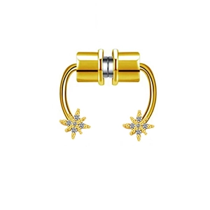 Macro shot of gold-finished magnetic septum ring featuring a star-shaped white zircon inlay