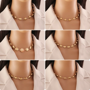 Stainless Steel Geometric Pendant Necklace For Women Minimalist Fashion Shell Heart Waterdrop Circle Shape Jewelry Accessory