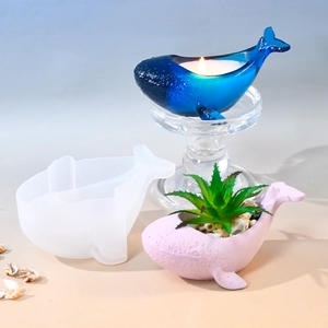 Detailed silicone whale mold for DIY resin candle holders and succulent plant pots