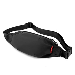 Mini black crossbody waist bag for men with adjustable nylon strap and matte waterproof fabric
