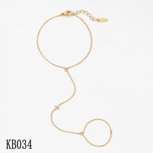 Elegant gold stainless steel slave bracelet with flower charm ring for women