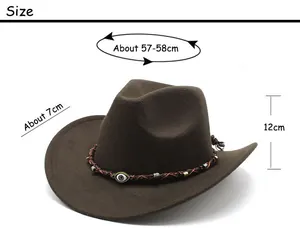 Size chart for western cowboy hat showing 57-58cm circumference and 7cm brim width