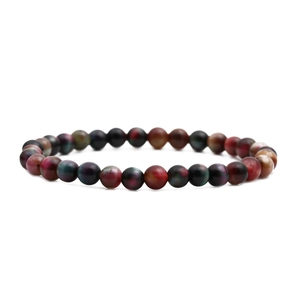 Tiger eye stone beaded bracelet with multi-color cat eye effect on a white background