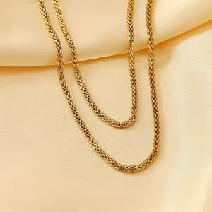 Round Mesh Chain Necklace 18K Gold Plated Stainless Steel Minimalist Versatile High Polished Adjustable Jewelry