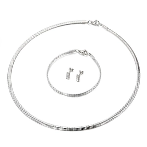 Stainless Steel Necklace Bracelet And Earrings Jewelry Minimalist Flat Snake Bone Chain Geometric Fashion Women