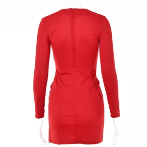 Rückansicht eines roten Langarm-Bodycon-Kleides mit verdecktem Reißverschluss am Rücken