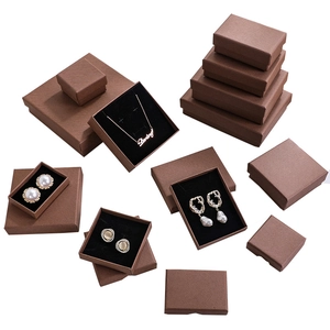 Brown textured paper jewelry gift boxes with black flocking lining in various sizes