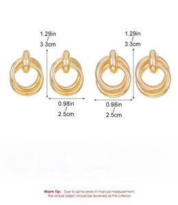 Detailed size chart for gold-tone hoop earrings with glossy and matte alloy finishes