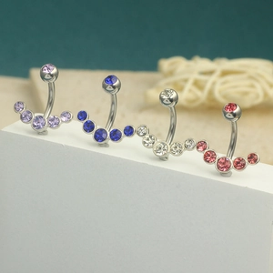 Minimalist stainless steel belly rings with colorful zircon gems in four vibrant colors