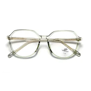 Transparent light green oversized polygonal TR90 blue light blocking glasses for women
