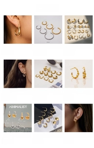 Detailed collection of stainless steel C-hoop and geometric earrings in gold and silver