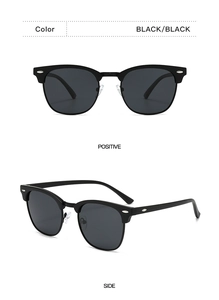 Detail view of semi-rimless polarized sunglasses showing nose pads and metal hinges