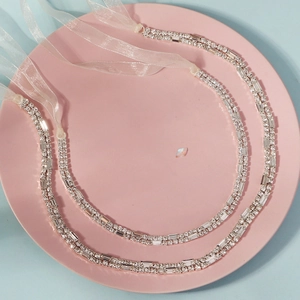 Bridal Rhinestone Headband And Waist Chain Ribbon Double Row Crystal Wedding Hair Band Belt For Women