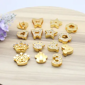 Golden rhinestone 10mm slide charms in star, heart and crown shapes for DIY jewelry