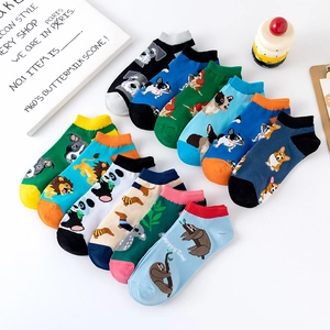 Variety pack of cotton ankle socks with cute animal patterns like Corgi and Panda for men